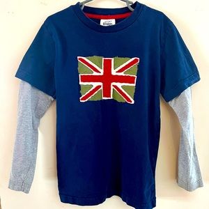 Mini Boden Union Jack UK Flag Long Sleeve Shirt Size 7/8Y